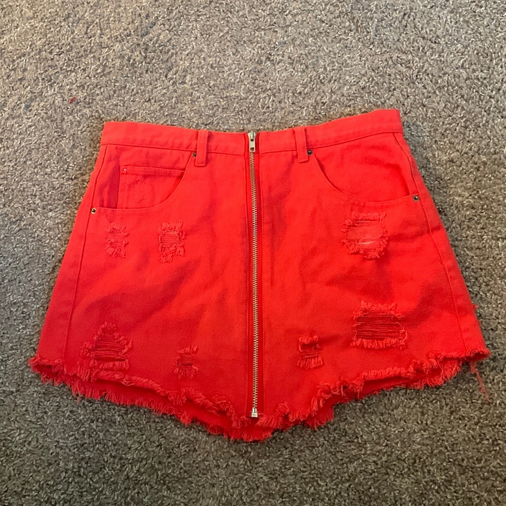 Bright Red En Creme Denim Skirt